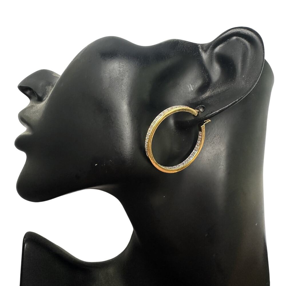 Beautiful 1/2 Carat Inside Out Diamond Hoop Earrings - 14kt Goldplate - Sterling - Picture 2 of 13